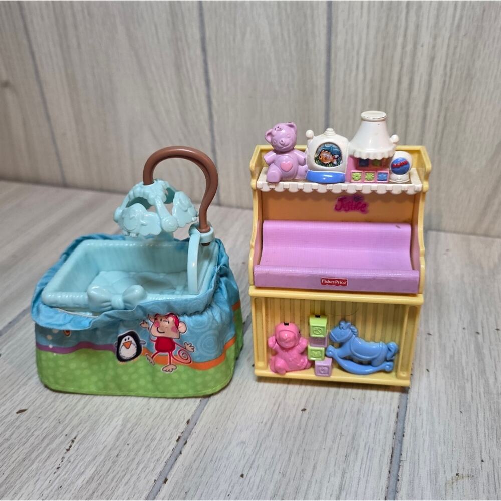 Fisher Price Loving Family Dollhouse Nursery Blue Crib Musical Changing Table